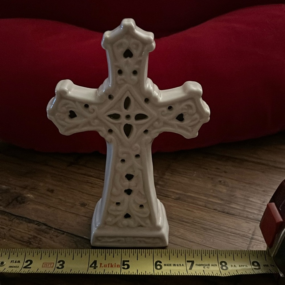 White ceramic cross decoration